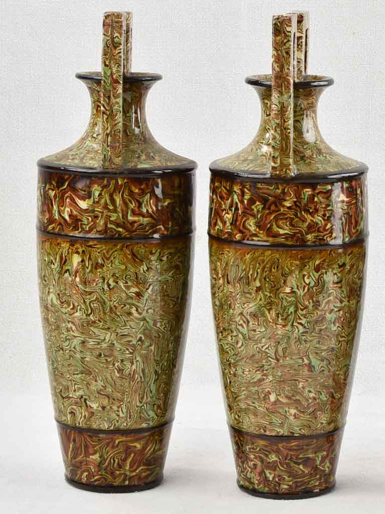 Flamboyant-handled clay Pichon Uzes vases