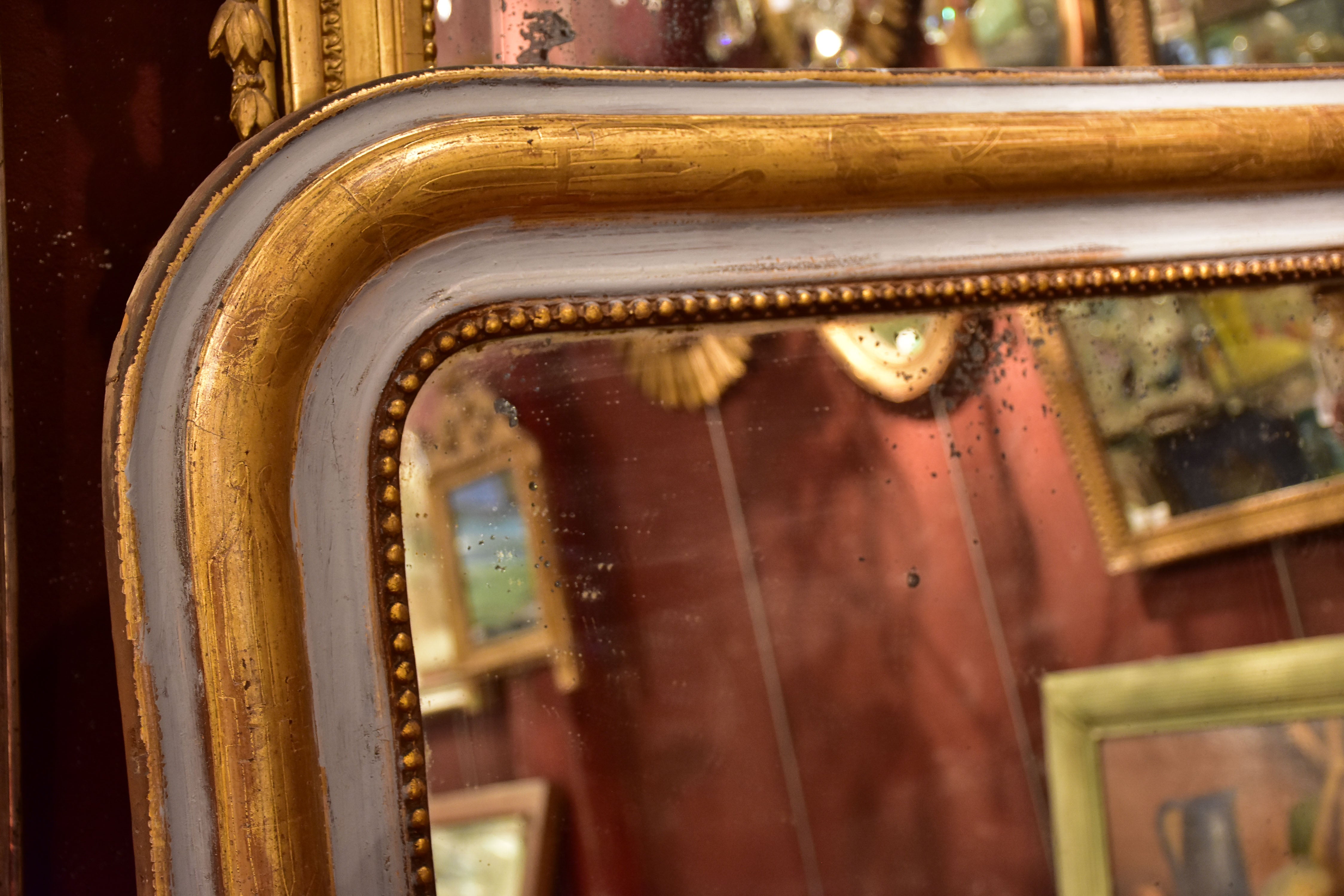 Painted Louis Philippe mirror with grey and gold frame
