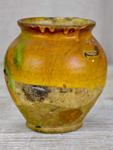 Small antique French confit pot with yellow and green glaze 6¼"