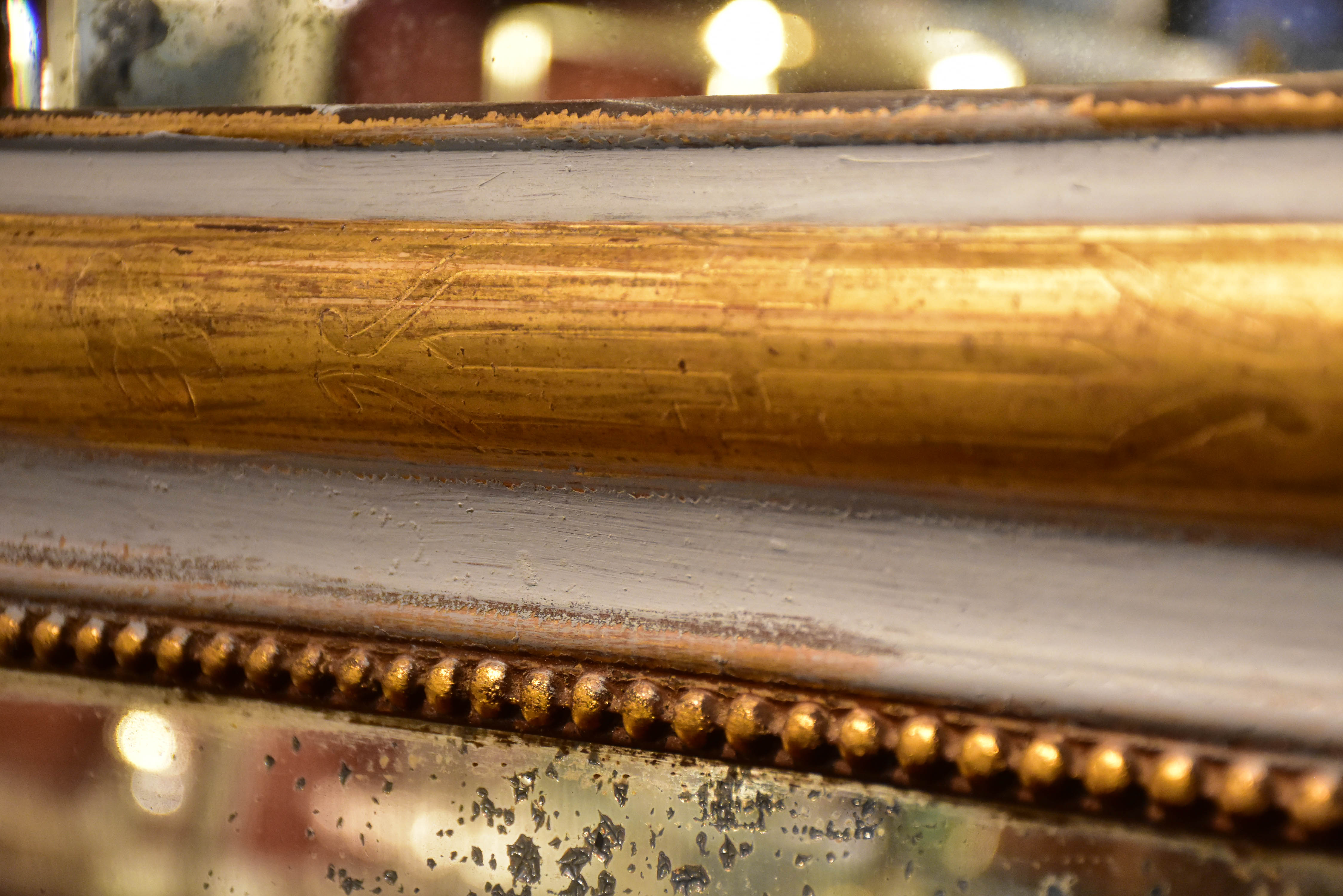 Painted Louis Philippe mirror with grey and gold frame