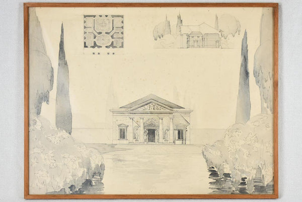 Nineteenth-century ink-depicted architectural drawing