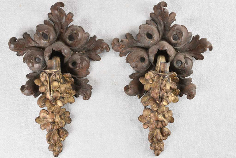 Pair of cast iron candle appliques 17"