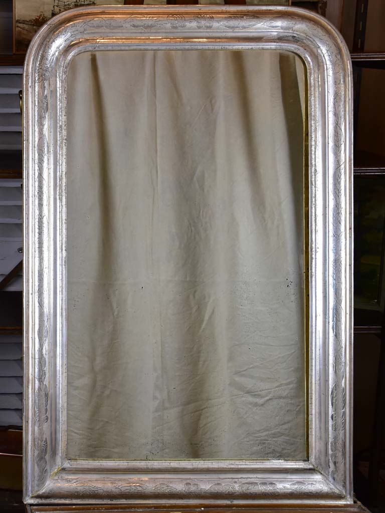 Antique French Louis Philippe mirror with silver frame 28 ¼" x 42 ½"