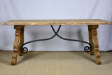 Antique Spanish oak table with wrought iron stretcher 34¼" x 70¾"