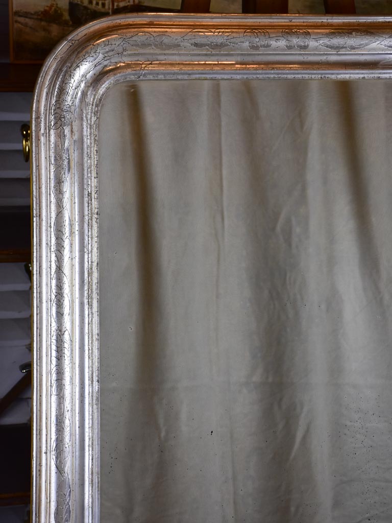 Antique French Louis Philippe mirror with silver frame 28 ¼" x 42 ½"