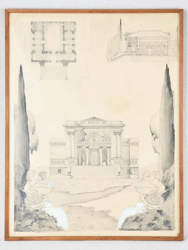 Antique, superb, Idealys branded architectural drawing