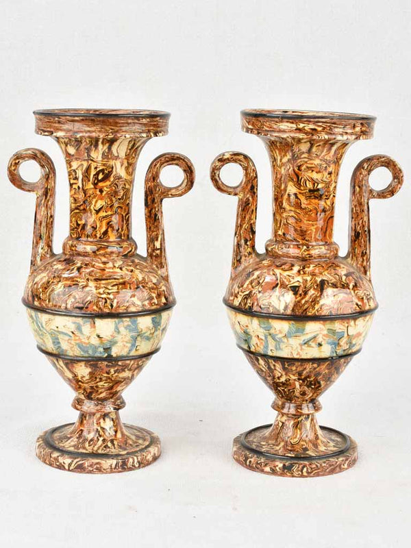 “Antique Pichon Uzes marbleized square-handled vases”