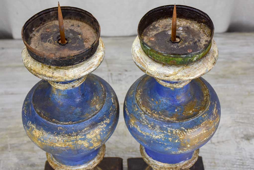 Pair of 19th Century Italian candlesticks with blue patina