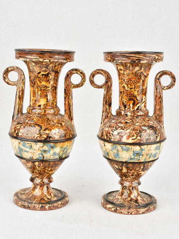 “Elegant 1900s Pichon ceramics marble-effect vases”