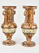 “French antique Pichon square-handled marbleized vases”