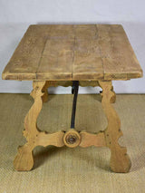 Antique Spanish oak table with wrought iron stretcher 34¼" x 70¾"