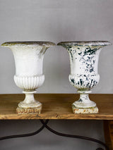 Pair of early 19th Century French Medici urns - cast iron, white 26"
