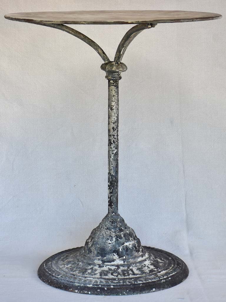 Antique French bistro table with cast iron base - Ruffier Grenoble foundry