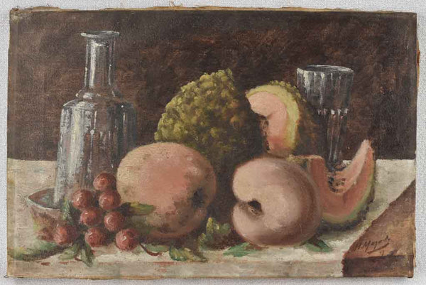 Two antique still life paintings - late summer fruit 9" x 10¼"