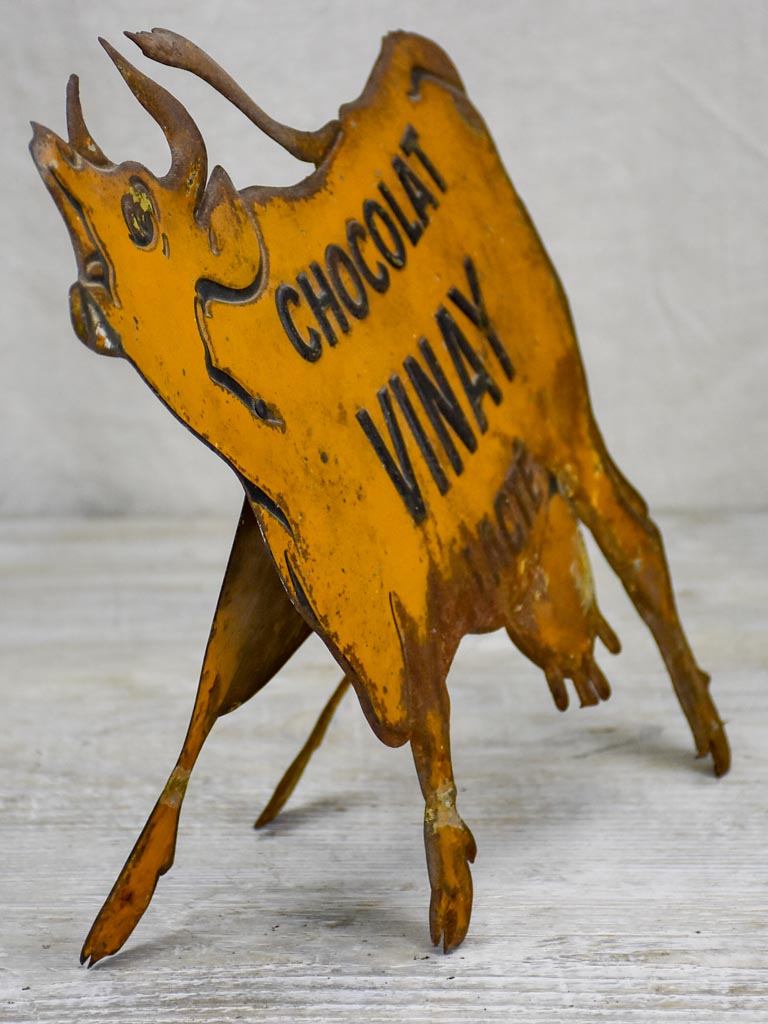Rare tole lithograph sign of a cow - Chocolat Vinay