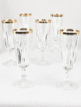 6 Champagne flutes - gold rim