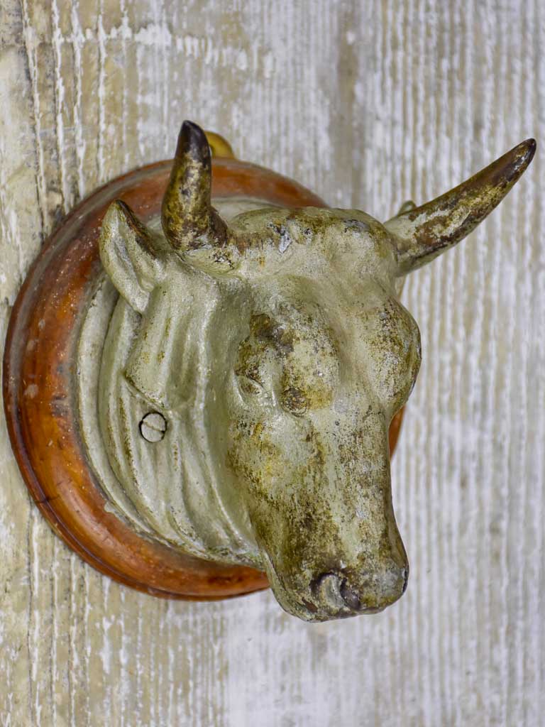 Antique French cow's head from a butcher's block