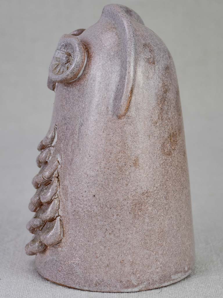 Clay sculpture of an owl with violet glaze - 1960's 6"
