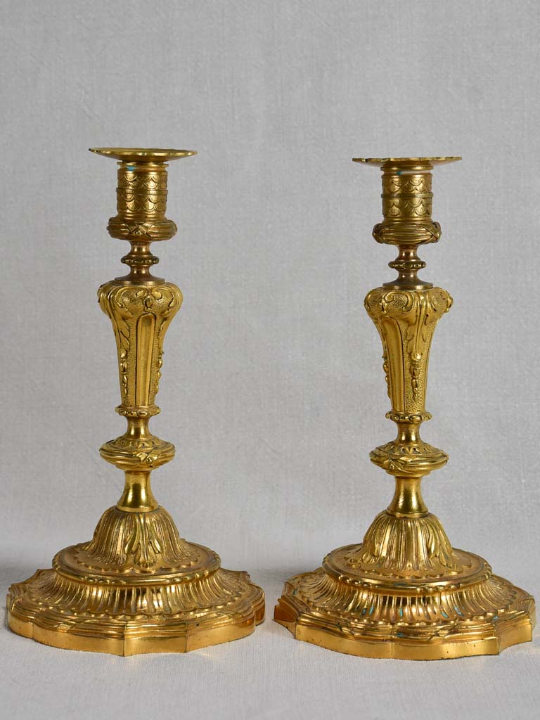 Pair of antique Louis XIV style candlesticks - gilt bronze 10¾"