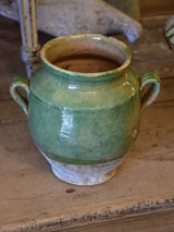 Small antique French confit pot with green glaze