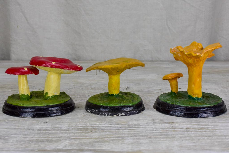 Collection of three antique French pharmacy mushrooms