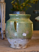 Small antique French confit pot with green glaze