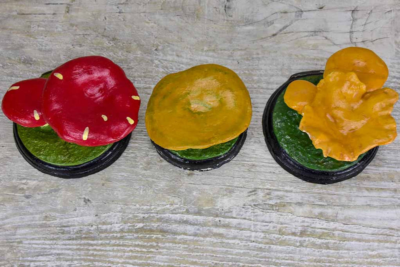 Collection of three antique French pharmacy mushrooms