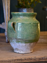 Small antique French confit pot with green glaze