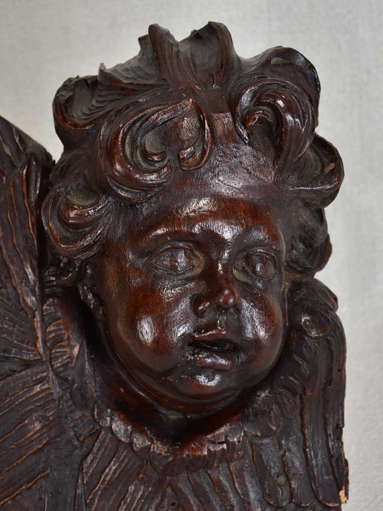 17th-century carved angel sculpture 11"