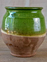 Antique French confit pot with green glaze 6¼"