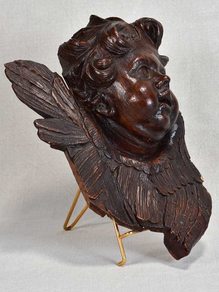 17th-century carved angel sculpture 11"