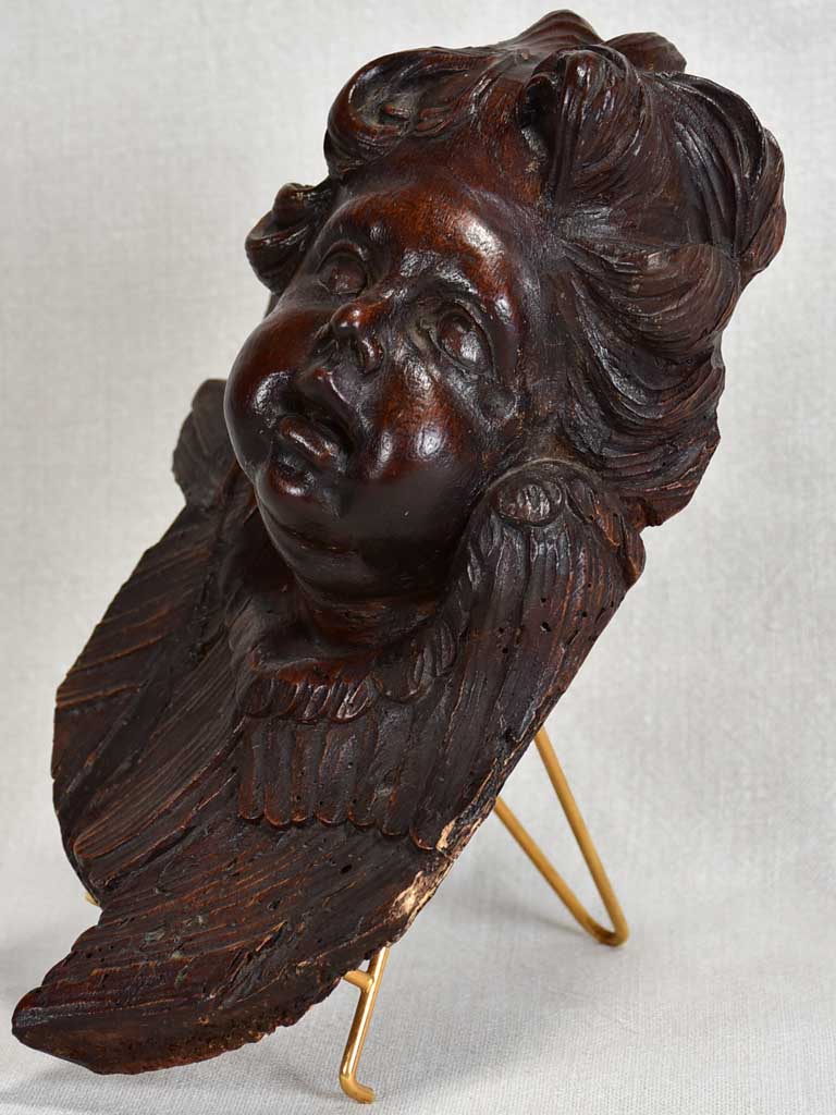 17th-century carved angel sculpture 11"