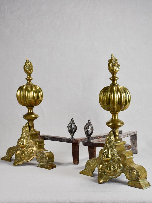 Pair of antique bronze Louis XIV style andirons