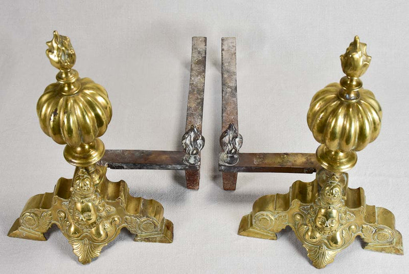 Ornamental and high polished bronze andirons