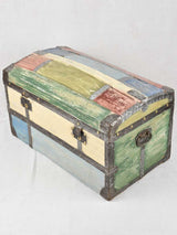 Patchwork colored vintage wooden trunk