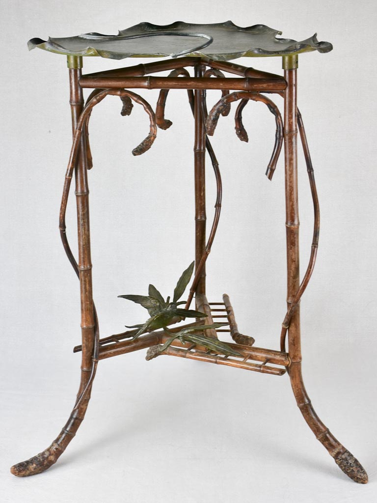 Side table/indoor plant stand, bronze & bamboo