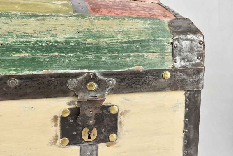 Historic colorful wooden travel trunk