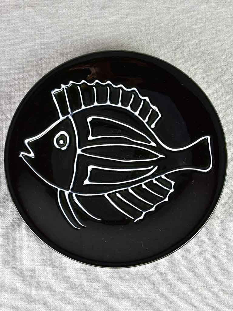 Stunning large black and white fish platter with six plates - Robert Picault for Longchamp 24½"