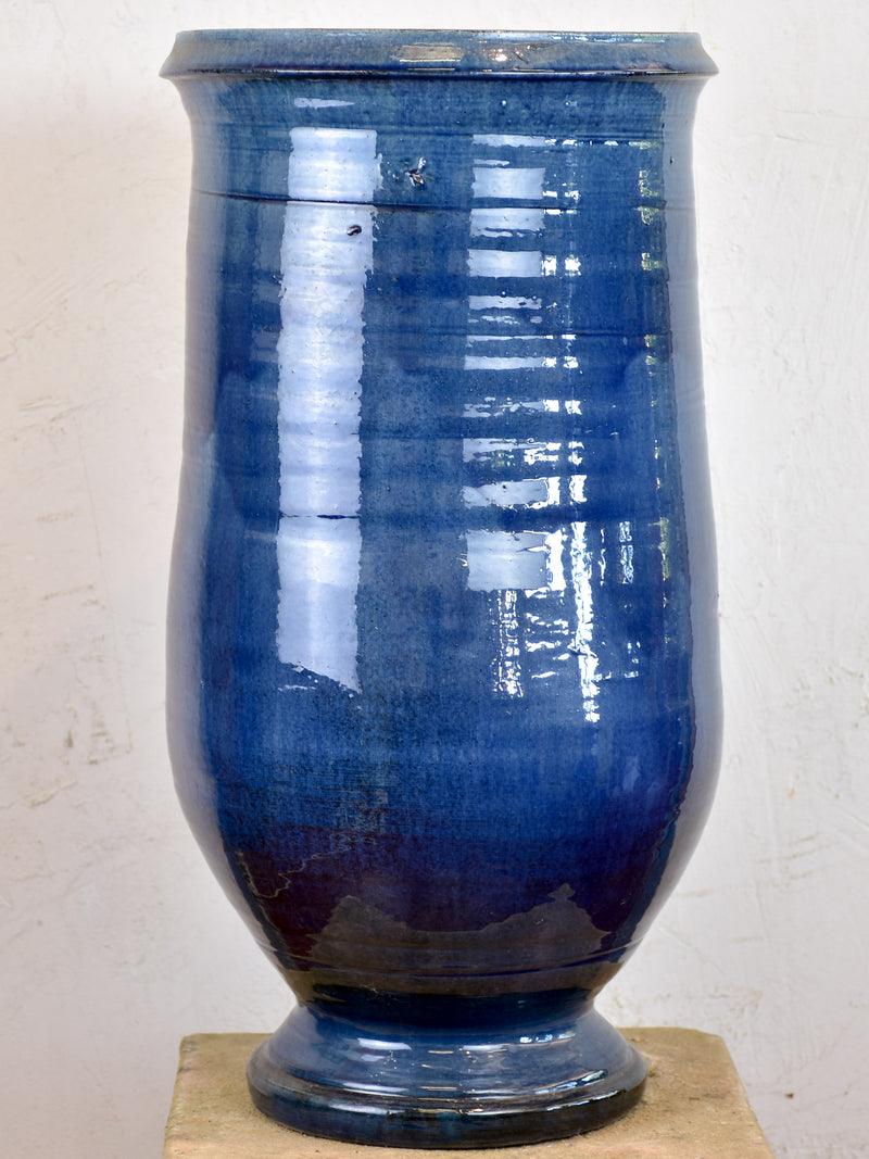 French handmade terracotta olive jar - blue finish