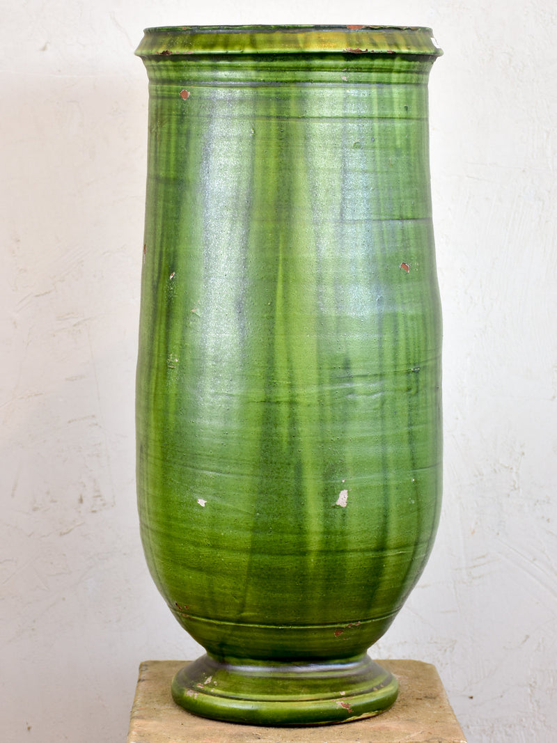French handmade terracotta olive jar - green finish