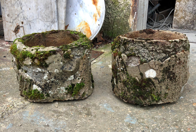 Pair of petite rustic faux bois planters