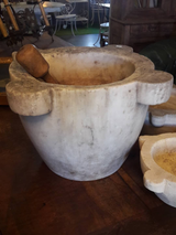 White marble mortar with pestle