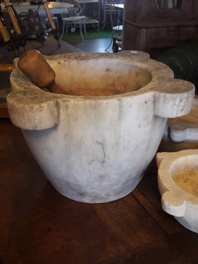 White marble mortar with pestle