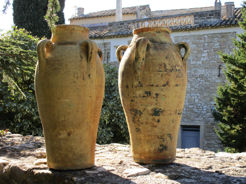 pair of large french garden pots with natural patina rustic farmhouse garden