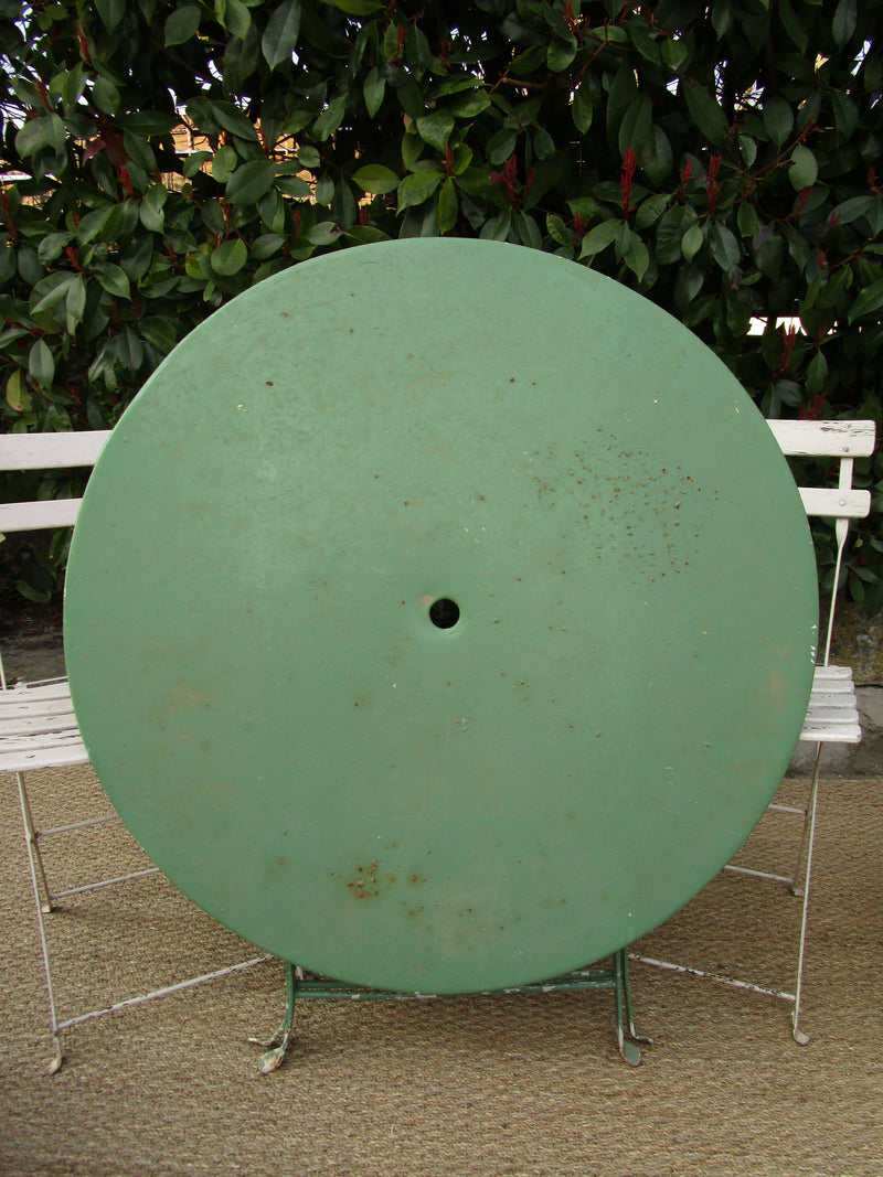 Round green folding bistro table - four person