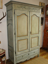 18th century French antique Louis XV painted marriage armoire with blue patina 
