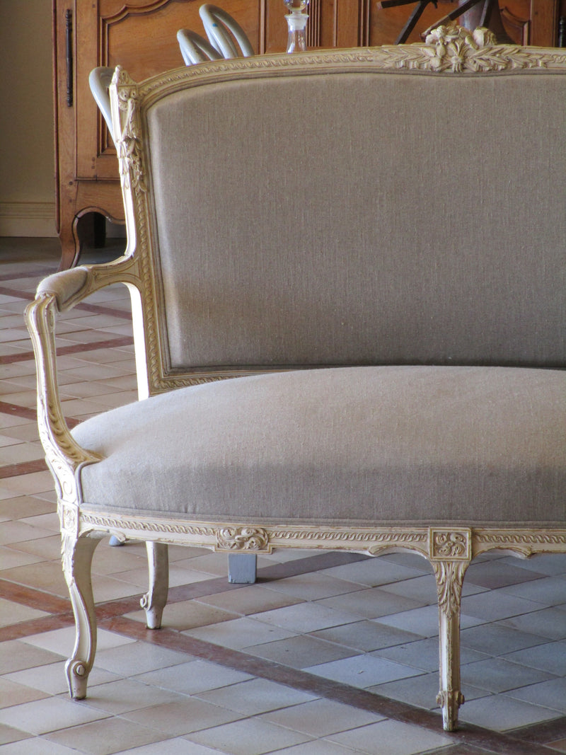 Upholstered Linen Louis XVI canape