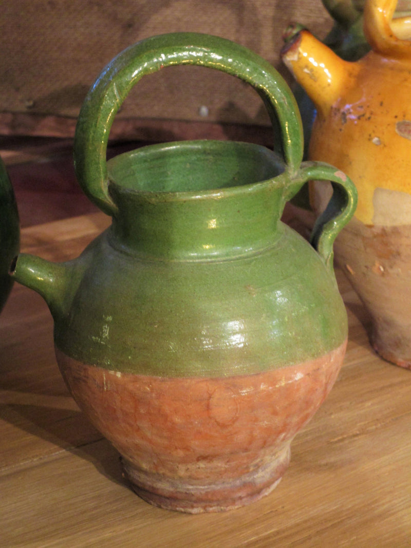 Provencal water jug with light green glaze 11"
