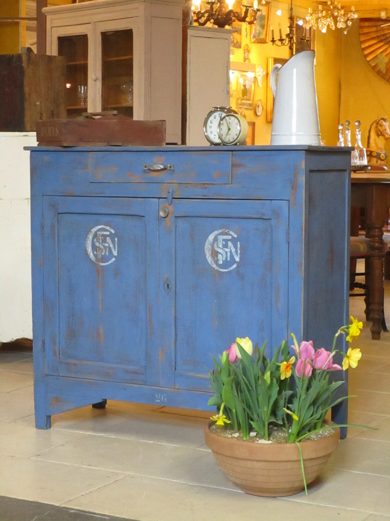 Retro buffet painted blue with SNCF logo