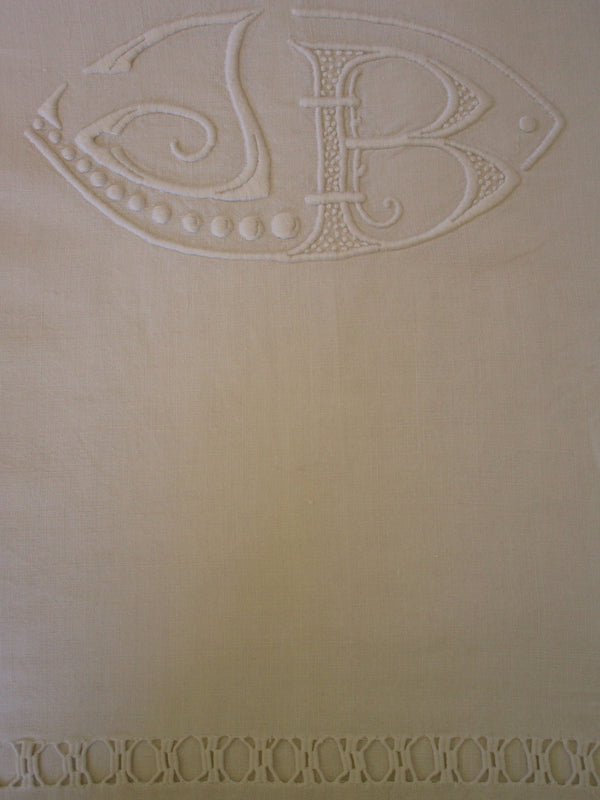 antique french linen bed sheet jb monogram